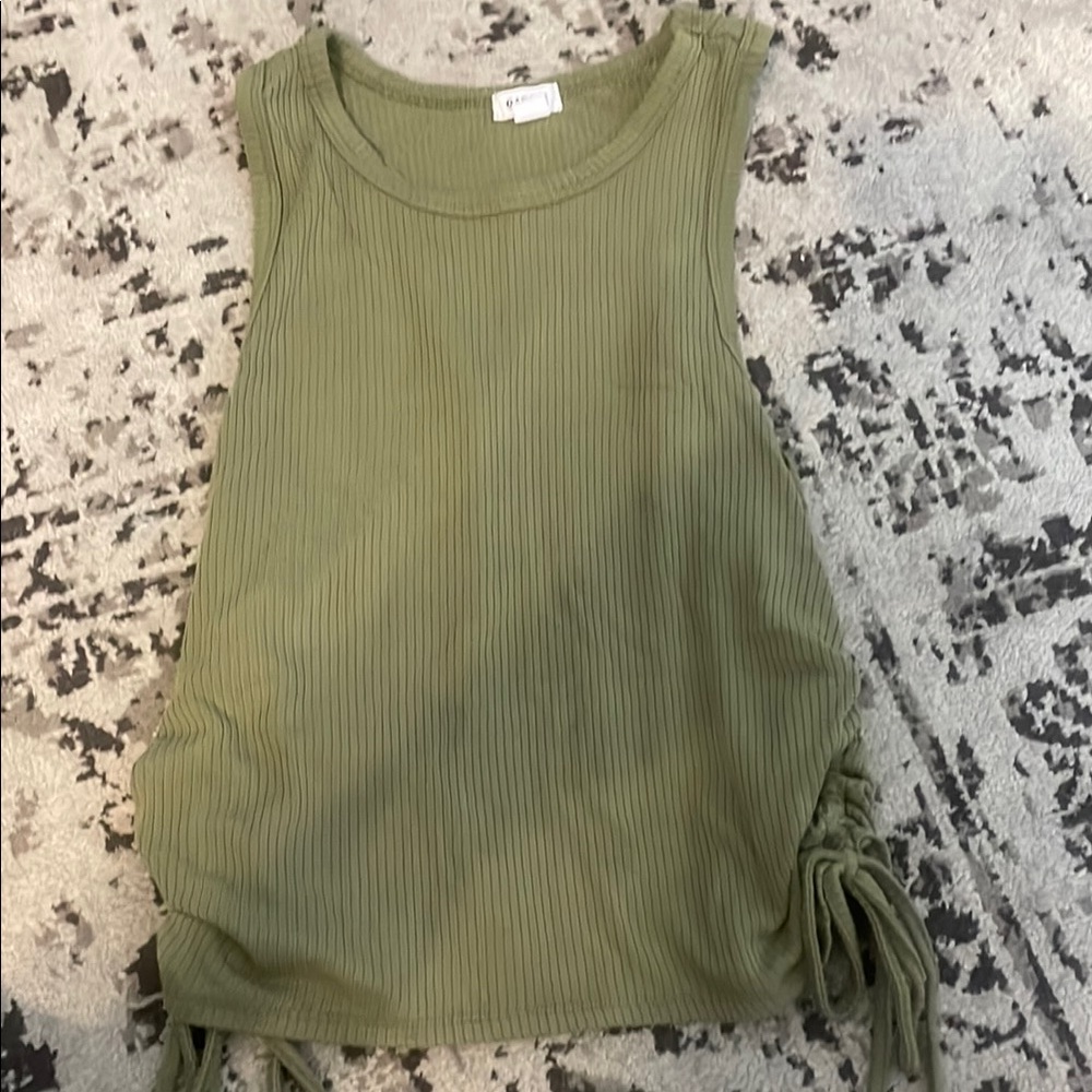 Garage Ribbed Olive Tank Top with Side Ties